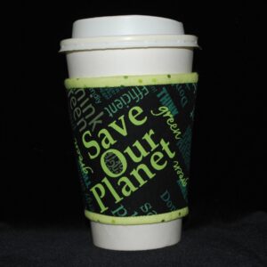 Save Our Planet diagonal words (lime on black)